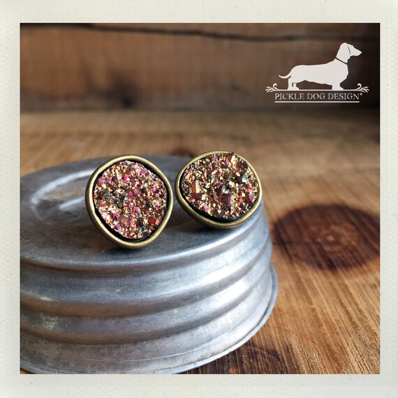 Rose Gold Druzy. Post Earrings