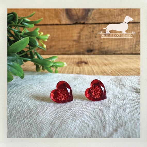Ruby Heart. Post Earrings