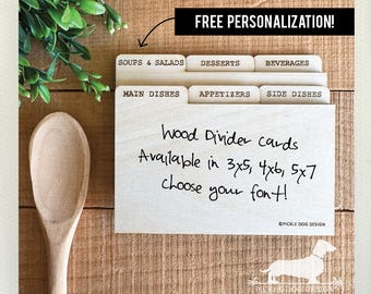 Personalized Wood Tabby Recipe Divider Cards: Kitchen Organization, 3x5, 4x6, 5x7 Tabs, Ships Free