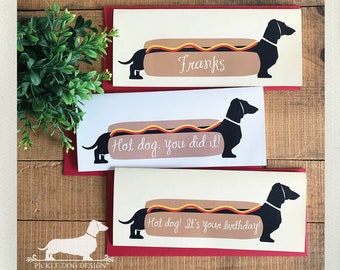 Hot Dog Doxie. Note Card -- (Personalized, Hot Doggy, Funny Birthday Card, Dachshund, Vintage-Style, Wiener Dog, Cute Card for Doxie Lover)