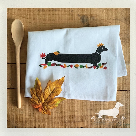 Autumn Doxie. Decorative Tea Towel