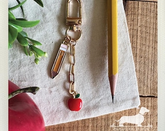 DISCOUNTED! Back to School Bag Charm: Teacher Appreciation Gift, Apple Keychain, Pencil Backpack Charm