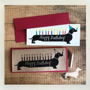 Happy Birthday Doxie. Note Card -- (Personalized, Birthday Card, Sausage Dog, Dachshund, Vintage-Style, Wiener Dog, Weiner Dog, Long Dog)