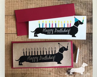 Happy Birthday Doxie. Note Card -- (Personalized, Birthday Card, Sausage Dog, Dachshund, Vintage-Style, Wiener Dog, Weiner Dog, Long Dog)