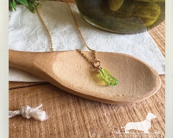 Pickle Lover Necklace: Foodie Gift, Tiny Green Dill Pickle Charm, Cucumber, Nickel Free