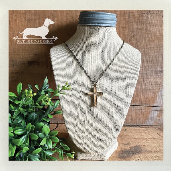 Gold Cross. Necklace -- (Simple Cross, Vintage-Style, Confirmation Gift, Christian Gift, Unisex, Cross Jewelry, Godmother Gift Under 10)