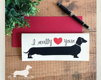 I Love Your Wiener. Note Card -- (Doxie, Romantic Card, Anniversary, Funny, Dachshund, Vintage-Style, Weiner Dog Love, Naughty, I Love You)