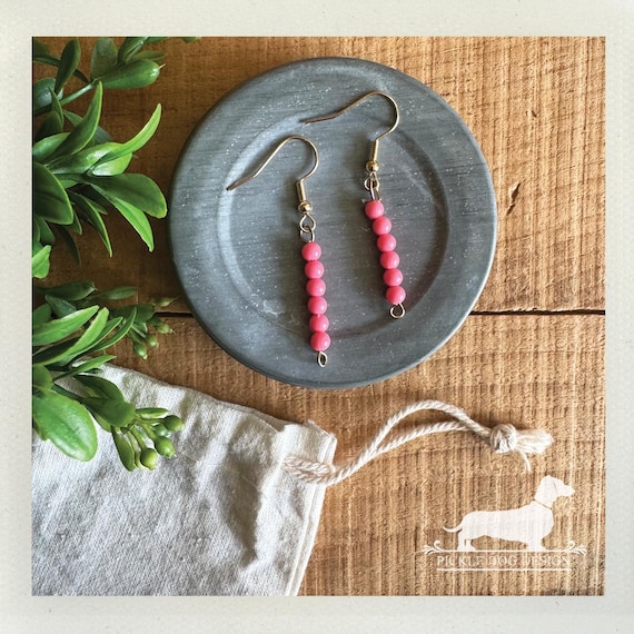 Pink Beaded. Dangle Earrings