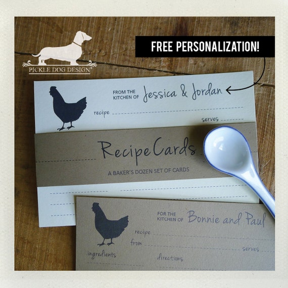 Chicken. Free Personalization. A Baker's Dozen (Qty 13) Set of Recipe Cards