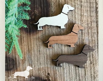 Doxie. Magnets (Set of 3) -- (Dachshund, Dog Magnets, Vintage-Style, Sausage Dog, Wiener Dog, Wood, Refrigerator Magnet, Cute Birthday Gift)