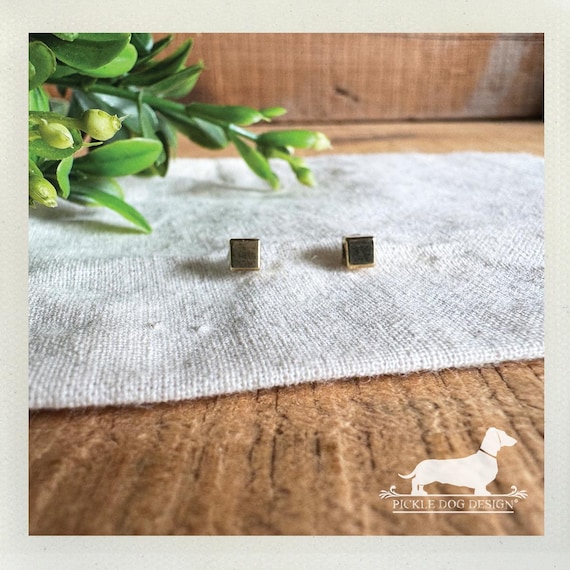 Gold Cube. Post Earrings