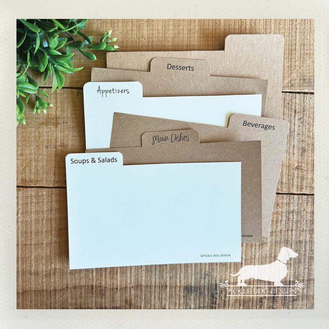 DISCOUNTED! 3x5 Tabbed Recipe Divider Cards: Kitchen Organization (set ...