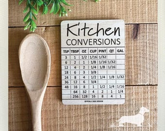 Kitchen Conversions Wood Magnet: Cooking and Baking Measurements, Bridal Shower Gift, Kitchen Decor