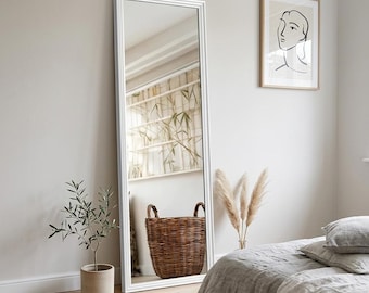 Espejo de cuerpo entero con marco blanco de 160 cm | Espejo de pie grande | Espejo de pie para dormitorio o vestidor | Espejo de pared minimalista