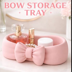 3D gedrucktes Schleifenaufbewahrungstablett | Kokette Vanity Organizer | Rosa Schmucktablett | Makeup Aufbewahrungsschale | Niedliche ästhetische Raumdekoration | Mädchenhaft