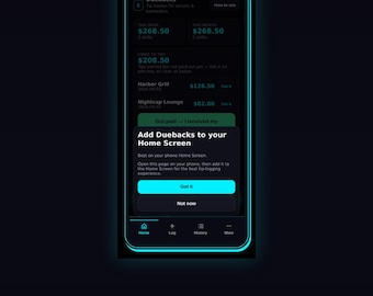 Duebacks Tip Tracker Phone App | Server Bartender Tip Log & Owed Tips HTML