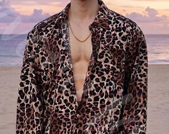 Men's Leopard Print Shirt | Gift for Boyfriend | Stylish Summer Tee for Him