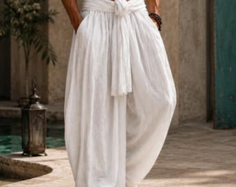 Pantaloni harem da uomo / Pantaloni da festival / Pantaloni yoga boho / Pantaloni gaucho a gamba larga / Abbigliamento da resort dalla vestibilità ampia