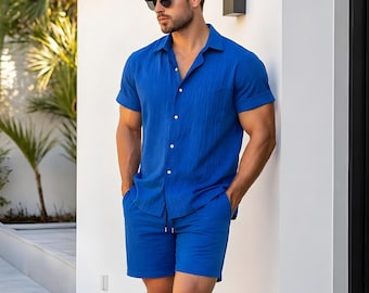 Summer Outfits Mens Linen Shorts – Relaxed Fit Drawstring Shorts – Breathable Summer Beach Shorts for Men – Casual Shorts