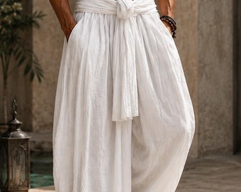 Mens Harem Pants | Festival Wear Pants | Boho Yoga Pants | Wide Leg Gaucho Trousers | Loose Fit Resort Clothing