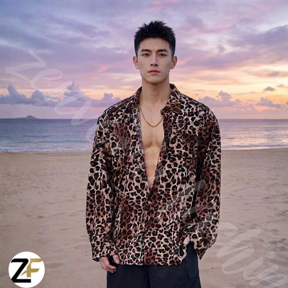 Men's Leopard Print Shirt | Gift for Boyfriend | Stylish Summer Tee for Him