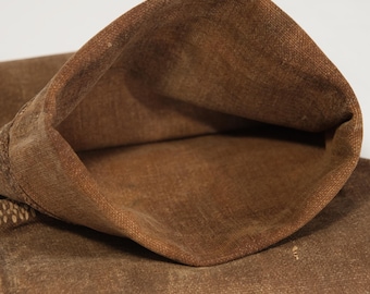 Vintage Japanese Sakabukuro Sake Bag – Kakishibu Dyed Textile, Boro Wabi-Sabi Fabric