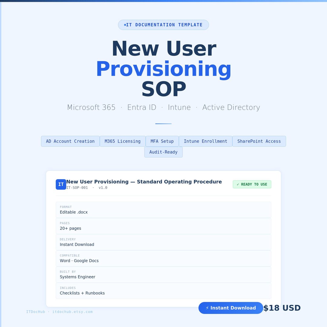 New User Provisioning SOP Template | Microsoft 365 | Entra ID | Intune ...