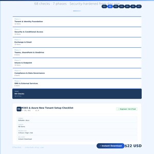 Microsoft 365 Azure New Tenant Setup Checklist | 68 Checks | Security Hardening | MSP | IT Engineer