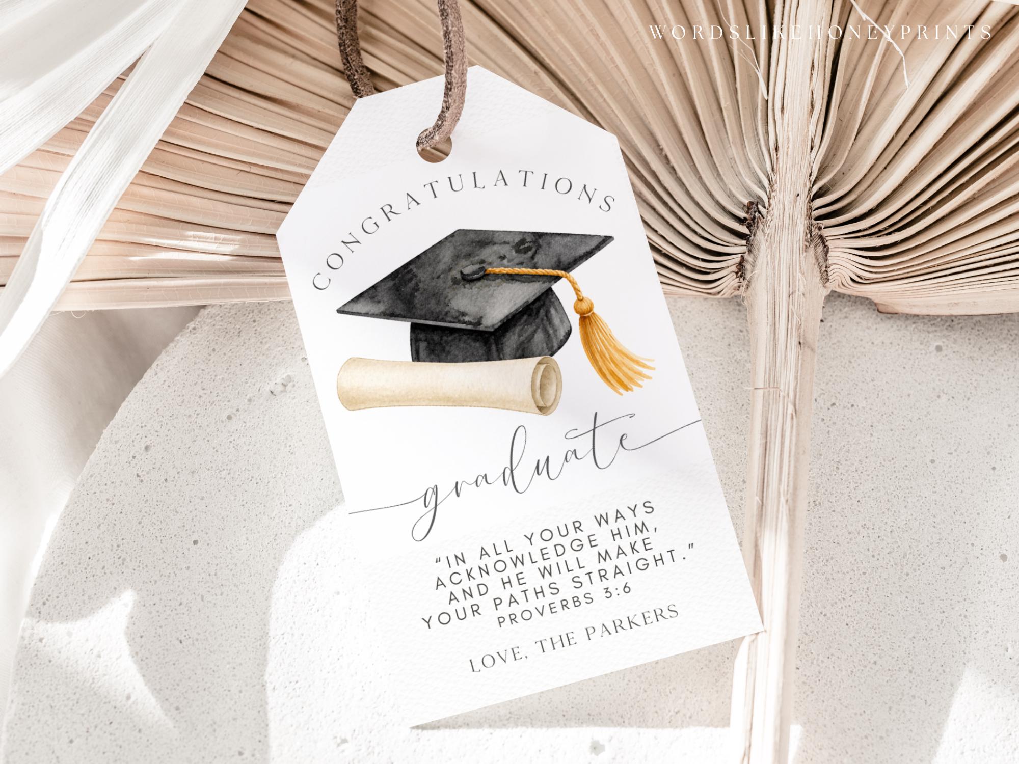 Scripture Labels Graduation Printable Graduation Tag Template, Editable Grad Gift Tag, Christian ...