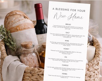 New Home Blessing Scripture Printable, HouseWarming Gift Basket Printable, Traditional Housewarming, Instant Download, Editable Text