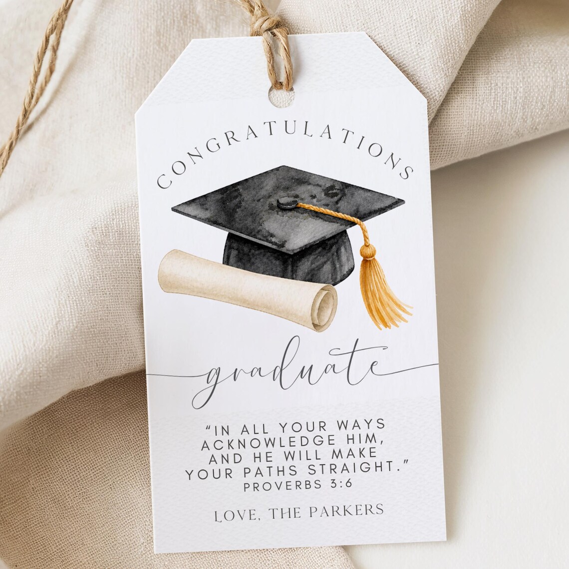 Scripture Labels Graduation Printable Graduation Tag Template, Editable Grad Gift Tag, Christian ...