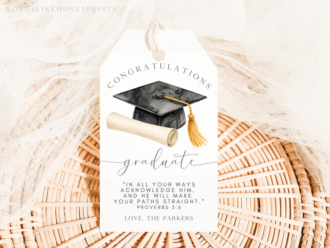 Scripture Labels Graduation Printable Graduation Tag Template, Editable Grad Gift Tag, Christian ...
