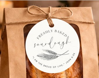 Sourdough Label Printable, Bread Tag Printable, Editable Canva Tag, Scripture Gift Tag, Bakery Label, Cottage Bakery Packaging