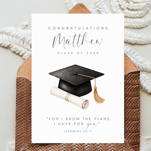 Tarjeta de graduación personalizada, regalo para la promoción de 2026, regalo de graduación cristiano, Jeremías 29:11, recuerdo de graduación personalizado
