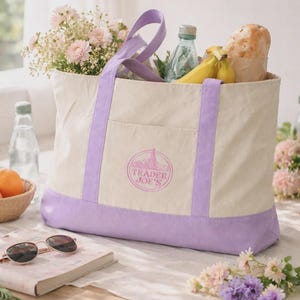LARGE New Trader Joes large Purple Pastel Lavender Canvas Tote BRAND NEW 2026 100% Authentic
