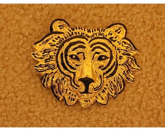 Vtg MIMI DI N 1987 Tiger Head  Belt buckle Gold tone Black Enamel 4.75"