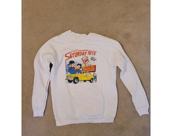 Tultex Vintage Sweatshirt, hergestellt 1988 in den USA, Saturday Nite Cruisin, Weiß, Größe 48/XLT