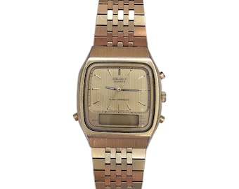 Vintage Seiko H461-5009 Alarm Chronograph Ana-Digi Gold Quarzuhr Funktioniert A0