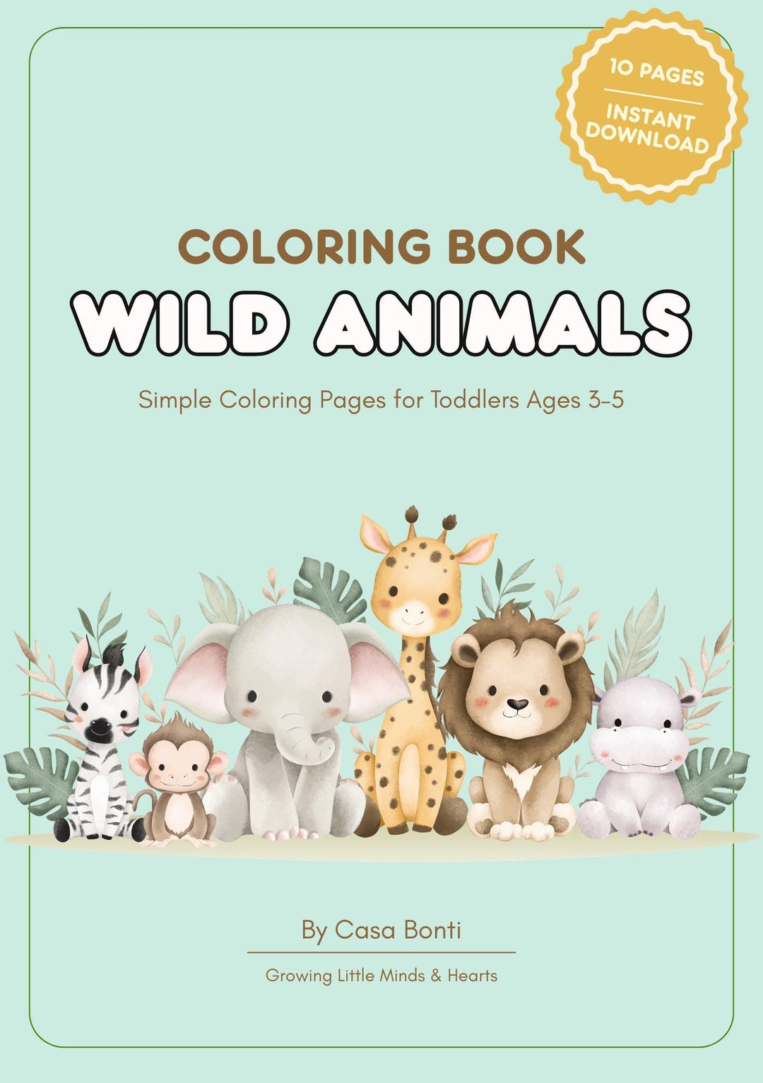 Wild Animals Coloring Book / Pages for Toddlers, Preschool Activity ...