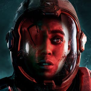 May include: A digital art image features a person in a space helmet with the text "DIRECTIVE 8020" in white. The person's face is illuminated with red light, and the helmet's visor shows a distorted image. The overall theme is science fiction.