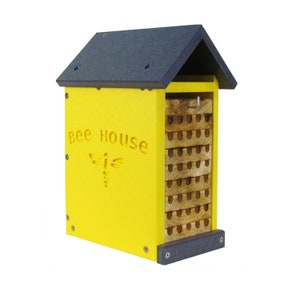 JCS Wildlife Small Recycled Poly Lumber and Charred Pine Bee House | Attracts Mason Bees, Carpenter Bees, and Other Solitary Bees Species