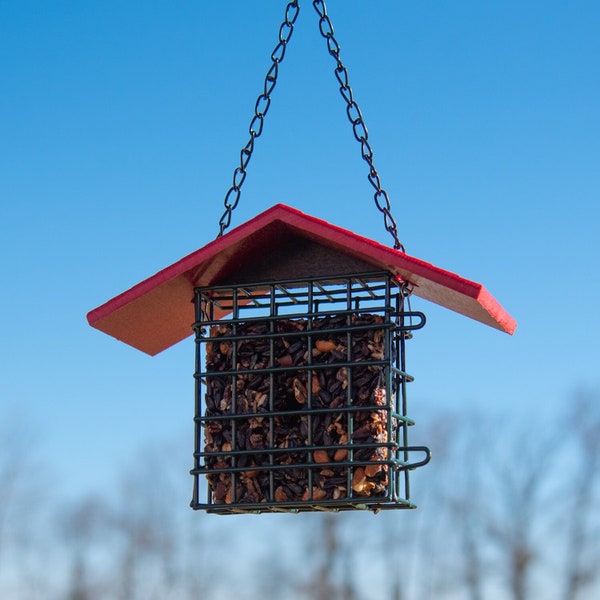 JCS Wildlife Single Suet Cage with Poly Lumber Roof - Add Suet and Seed Cakes To Your Garden!