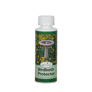 May include: A white bottle with a white cap. The label features a birdbath image and the text "Birdbath Protector for clean & clear water". The bottle contains 4 fl oz (120 ml) of product.
