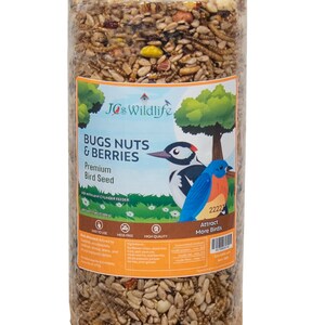 JCs Wildlife Bugs Nuts and Berries Premium Bird Seed Small Cylinder, 1.5 lb