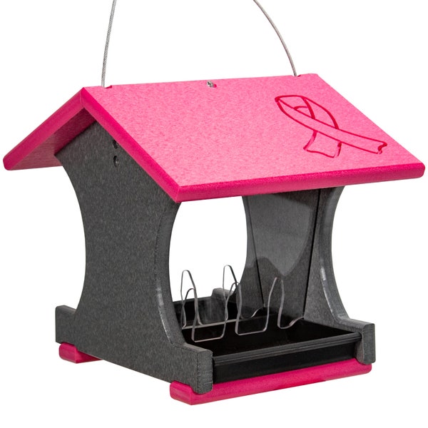 JCS Wildlife Small Hopper Bird Feeder - Blue and Gray/Green and Tan/Pink and White with Breast Cancer Ribbon