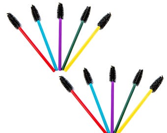 May include: A set of ten black lash wands with colorful handles. The handles are red, blue, green, purple, and yellow.