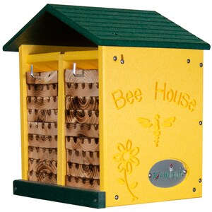 JCS Wildlife Recycled Poly Lumber and Charred Pine Bee House - Attracts Mason Bees, Carpenter Bees, and Other Solitary Bees Species!