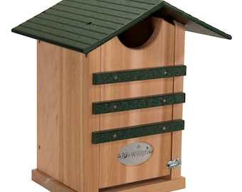 Casa para búhos de cedro – Caja nido para búho chillón o búho chico, techo de madera sintética