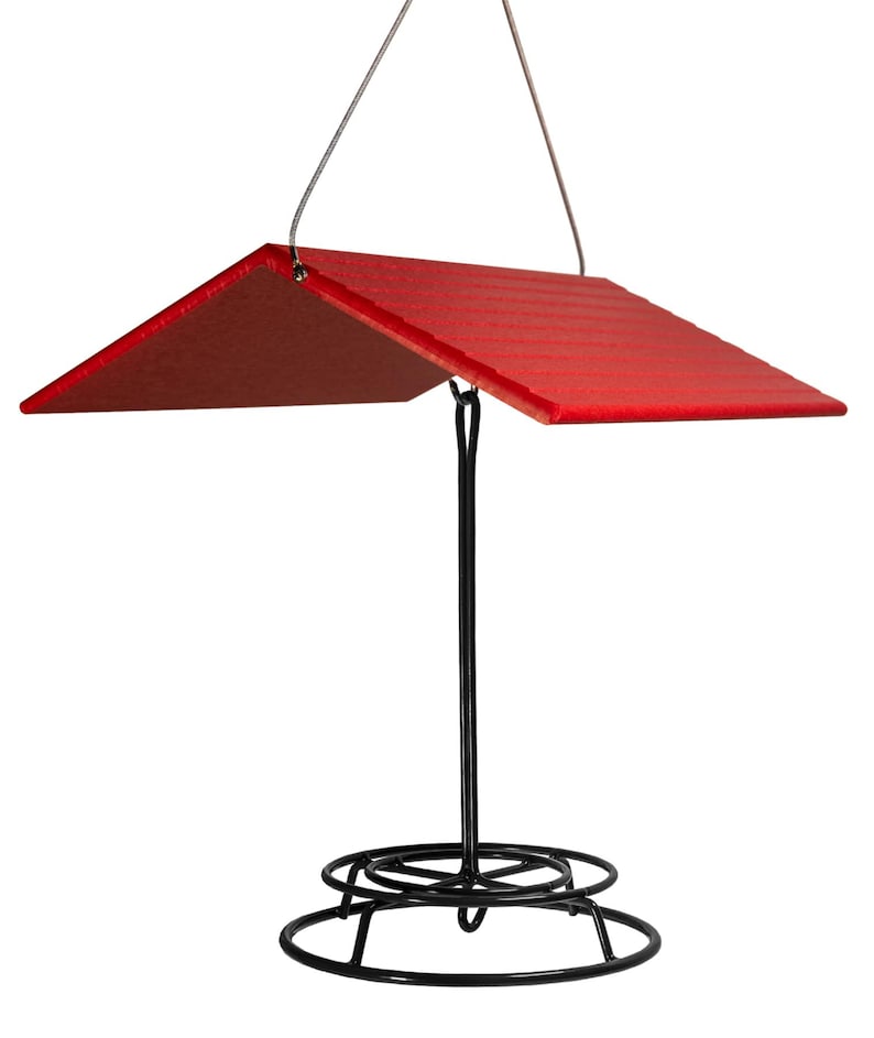 Recycled Poly Lumber Bird Feeder Weather Cover with Cylinder Feeder Red
