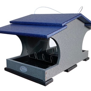 JCs Wildlife Large Poly Blue Roof & Gray Hopper Bird Feeder